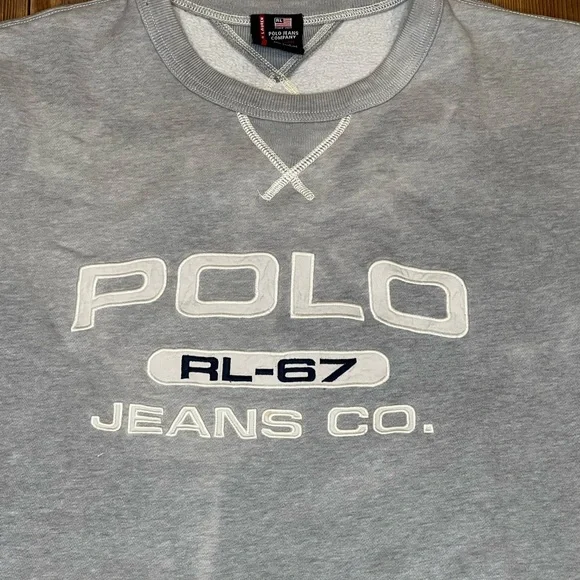 Vintage Polo Ralph Lauren Jeans Co Spell out Gray Sweatshirt Size XXL with Flaws - Picture 2 of 11